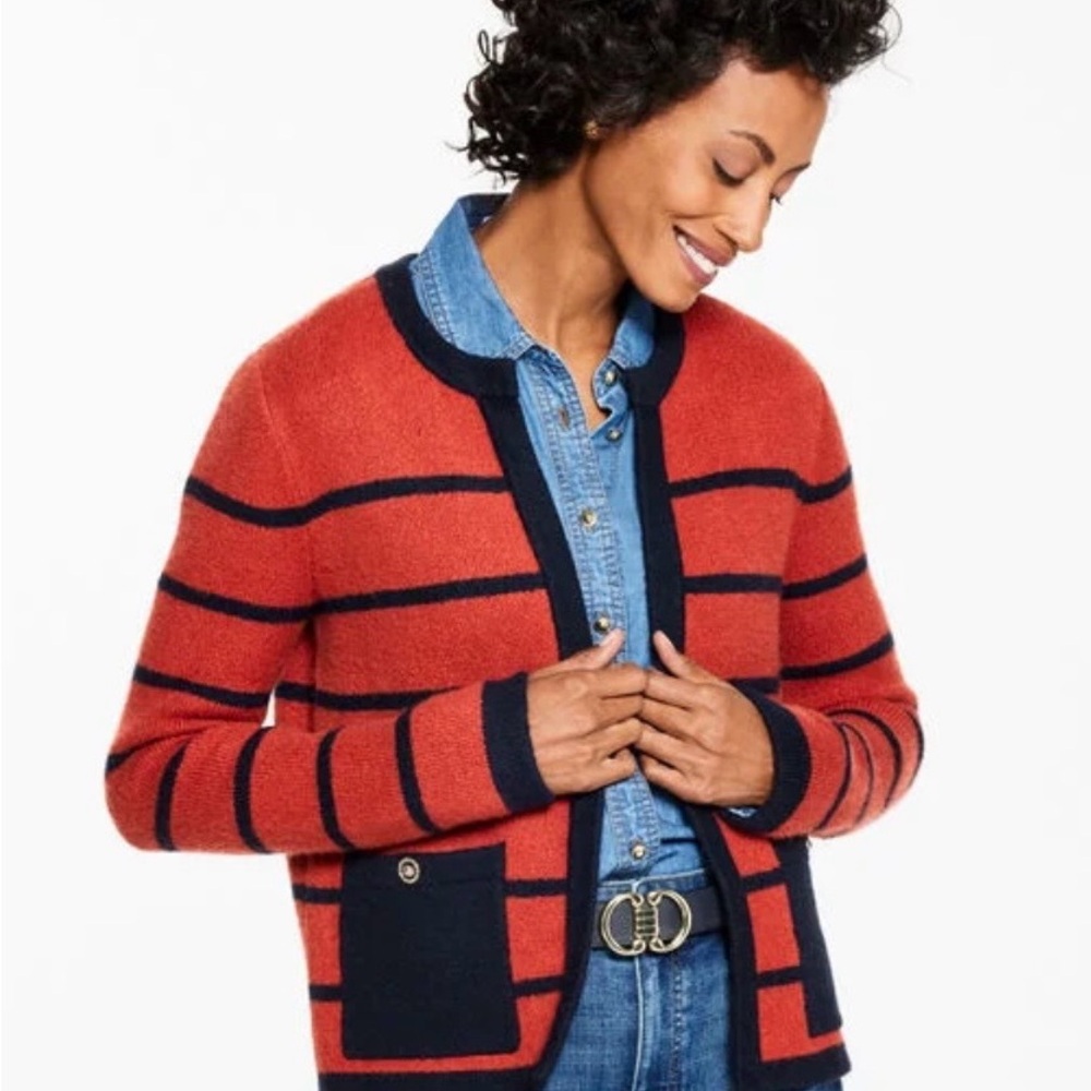Talbots Rust and Navy Blue Striped Cardigan - XL